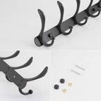 Coat Rack Wall Mounted - 5 Tri Hooks, Heavy Duty, Metal Coat Hook Rail for Coat Hat Towel Purse Robes Mudroom Bathroom Entryway (Black)