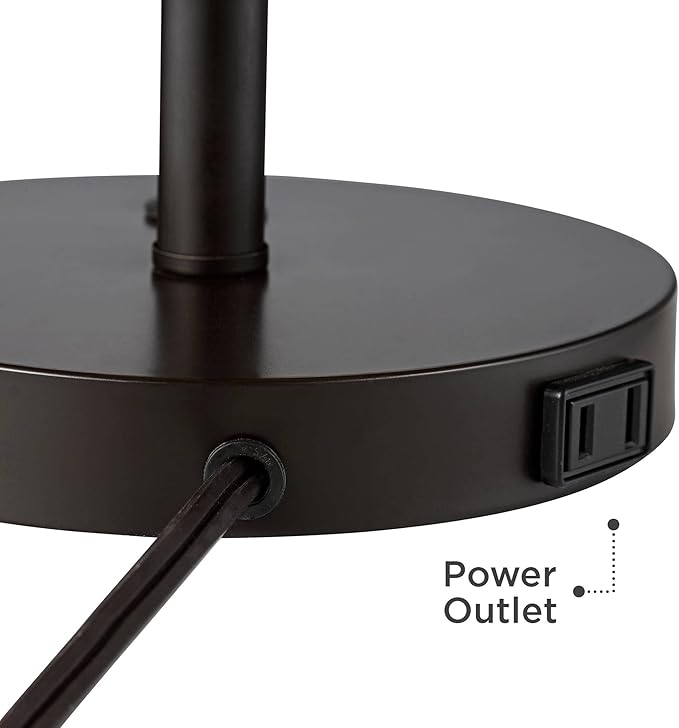 360 Lighting Heyburn 20" High Modern Accent Hotel Style Table Lamp with USB Charging Ports A+C and AC Power Outlet in Base Dark Bronze Oatmeal Cylinder Shade for Living Room Desk Bedroom House