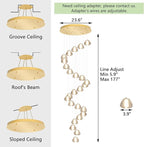 25-Lights Modern Chandeliers for High Ceiling Large Crystal Chandeliers LED Long Handing Light Fixture for Hallway Foyer Staircase 3000K