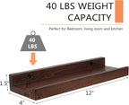 12 Inch Floating Shelves Wall Mounted Set of 2, Rustic Wall Shelves for Decor and Storage, Solid Walnut Wood Shelf, Picture Ledge for Bedroom/Bathroom/Living Room/Kitchen, Walnut Color, 12*4*1.5