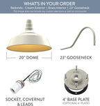 Steel Lighting Co. Redondo Barn Light | Outdoor Wall Mounted | 20 inch Dome | 23" Gooseneck | Large Farmhouse Warehouse Light Made in America | Cream Exterior/Brass Interior