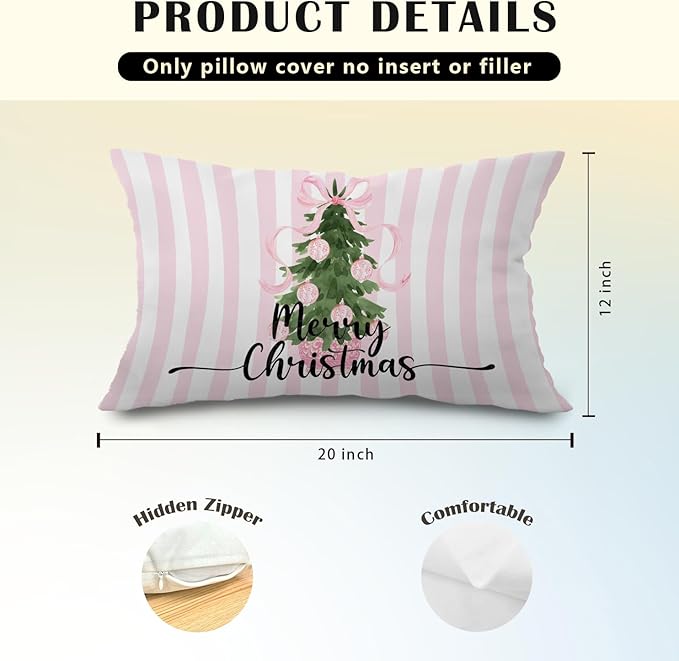 JINYO Coquette Pink Chinoiserie Christmas Pillow Covers 12x20, Grandmillennial Christmas Decor, Preppy Xmas Tree Lumbar Pillow Covers for Girls Room Dorm Apartment Sofa Couch