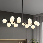 16-Light Globe Sputnik Chandelier, Mid Century Modern Light Fixture Over Table, Black Linear Chandeliers for Dining Room and Kitchen Island (Milk White Glass Bubble Shades, 40 Inch)