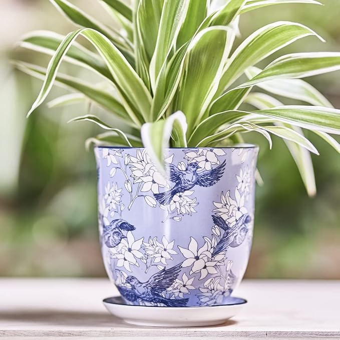 CHIVE ‘Liberte’ Ceramic Succulent Pots — 4.25” Cute Vintage Farmhouse Style Planters for Indoor Plants — Beautiful Home & Kitchen Decor — Blue Swallows