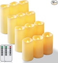 Homemory 12 Pcs Waterproof Flameless LED Candles with Remote & Timer, 4-Size Set (D2.2'' x H4''5''6''7''), Battery Operated Candles for Home Decor, Outdoor Parties & Events