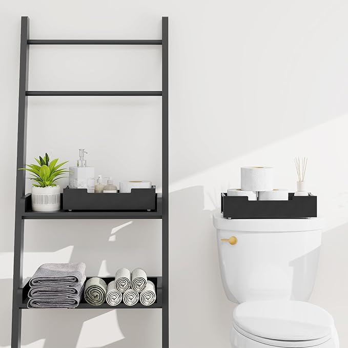 Toilet Tank Basket Topper with Built-In Handle, Back of Toilet Basket for Bathroom, Black