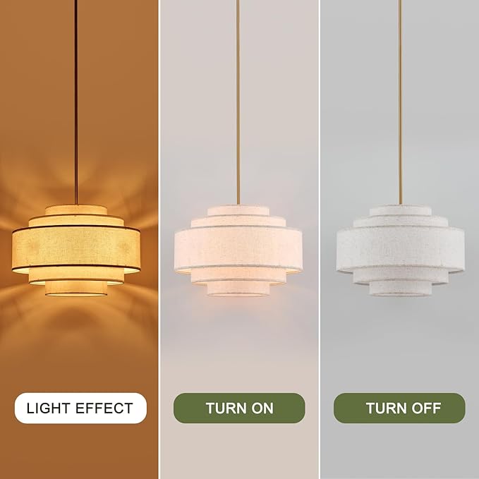 Modern 19.7" Drum Chandelier 4-Lights Vintage Modern Chandelier Light Fixture with Linen Shade Retro Farmhouse Drum Chandeliers for Dining Room, Kitchen Island, Living Room, Bedroom