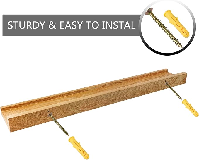 24 Inch Floating Shelves Wall Mounted Set of 2, Rustic Wall Shelves for Decor and Storage, Natural Solid Oak Wood Shelf, Picture Ledge for Bedroom/Bathroom/Living Room/Kitchen, Natural Color, 24*4*1.5