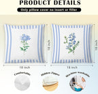 JINYO Vintage Blue and White Striped Floral Pillow Covers 18x18 Set of 4, Floral Decorative Throw Pillow Covers for Living Room Bedroom Home, Flower Room Decor