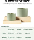 Ceramic Plant Pots, 8.1 + 6 Inch Planters for Indoor Plants, Modern Flower Pot for Plant with Drainage, Medium Cylinder Flower Pots for Indoor/Outdoor, House Plants, Matte Green
