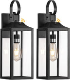 19" Large Dusk to Dawn Outdoor Lighting 2 Pack, Black Sensor Porch Lights Exterior Lighting Fixtures, Modern Wall Lantern Outdoor Wall Lights Waterproof Wall Sconce Lamp for House, Doorway, Garage