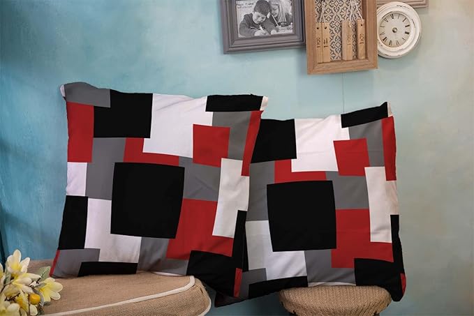CAPSCEOLL Geometric Throw Pillow Covers 16X16 Set of 2 Soft Geometry Black Red White and Gray Pillow Cases Cushion Covers for Living Room Bedroom Decorative Throw Pillowcases for Sofa Couch Chair
