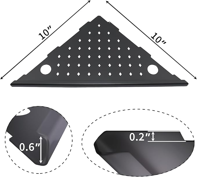 Corner Shower Shelves 2-Pcs, 10” Rustproof 304 Stainless Steel Shower Corner Shelf with Razor Holder, No Drilling Bathroom Shower Shelf for Tiled Wall (Matte Black Style 1)