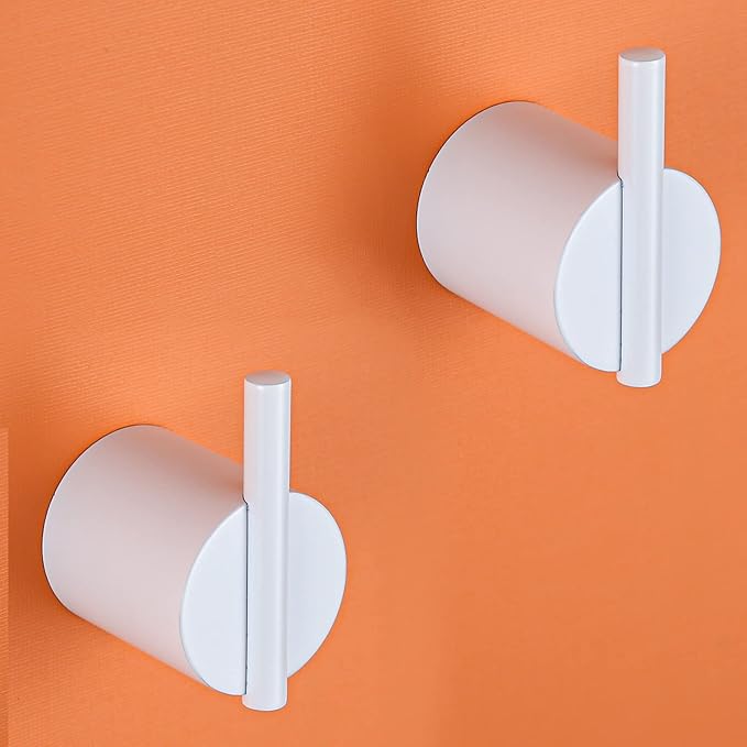 RANDOM Towel Hooks White Wall Hooks Individual Coat Hooks Stainless Steel Hand Towel Holder Modern Metal Robe Hook for Bathroom Kitchen Wall Mounted 2 Pack
