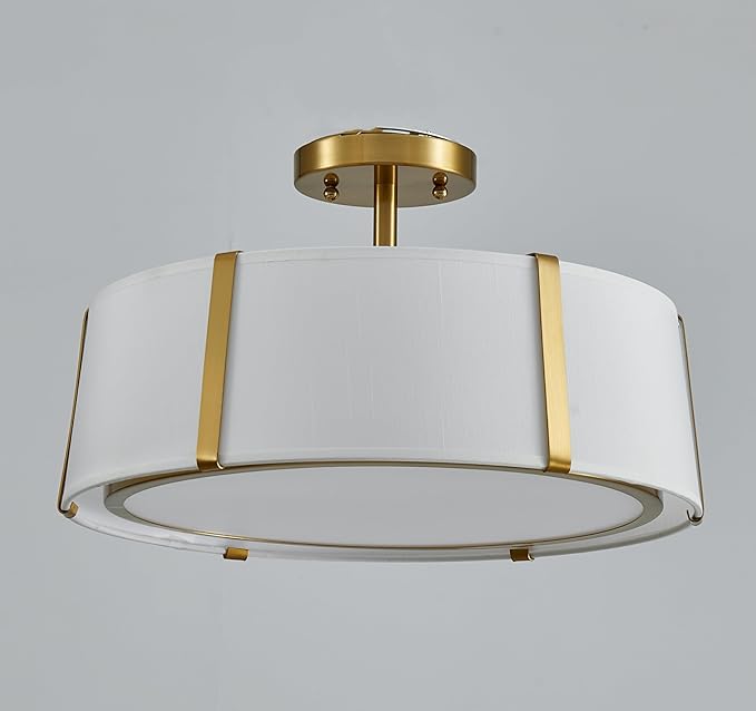 Shrine Lighting Drum Chandeliers, Modern Style, Perfect Ceiling Light Fixture for Living Space, D16'' x H9'', E12*3 Sockets, White Lampshade & Brass Finish