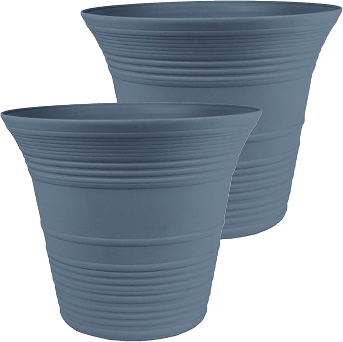 The HC Companies Sedona Round Self-Watering Pot - Lightweight Self Care Planter - Plastic Planter for Herbs & More - Durable Plant Pots for Indoor Plants & Outdoor Plants (16" Slate Blue, Pack of 2)