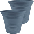 The HC Companies Sedona Round Self-Watering Pot - Lightweight Self Care Planter - Plastic Planter for Herbs & More - Durable Plant Pots for Indoor Plants & Outdoor Plants (19" Slate Blue, Pack of 2)