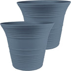 The HC Companies Sedona Round Self-Watering Pot - Lightweight Self Care Planter - Plastic Planter for Herbs & More - Durable Plant Pots for Indoor Plants & Outdoor Plants (19" Slate Blue, Pack of 2)
