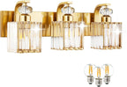 Modern Bathroom Vanity Light, 3-Light Gold Bathroom Lighting Fixtures Over Mirror, 20.5" Crystal Wall Light Sconce for Bathroom/Bedroom/Vanity, Includes LED Bulbs, Easy Installation