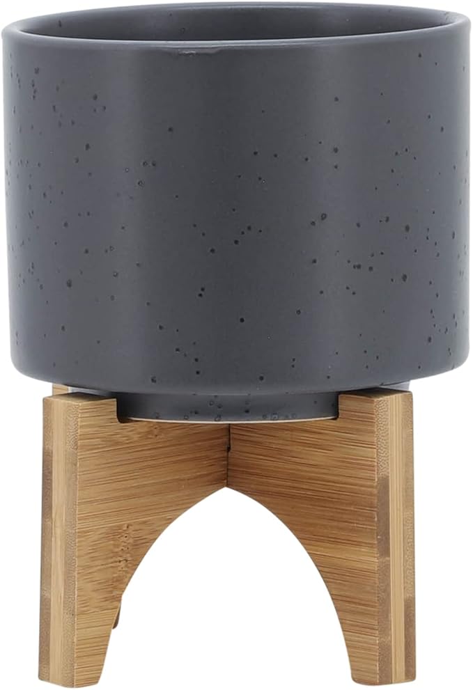 Sagebrook Home Modern Ceramic Planter with Stand - Stoneware Indoor/Outdoor Flower Pot - Minimalist Home & Garden Decor - 7" Gray