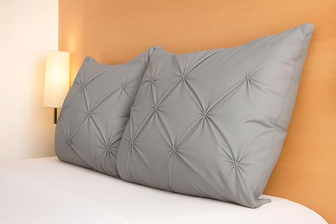 COTTON STICH Pinch Pleated Pillow Shams 20x30 Set of 2, Zipper Closure - 600 Thread Count Super Soft, 100% Egyptian Cotton Decorative Pinch Pleated Bed Pillow Covers Set, Silver Grey Queen 20X30
