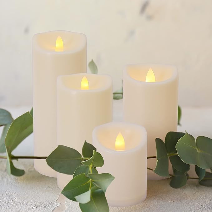 3" x 4" Single Flickering Flameless Candles with Remote and Timers, Waterproof Outdoor Indoor Battery Operated LED Pillar Candles for Home/Wedding Decor, Ivory Plastic, Won't Melt