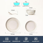 Artena Plates And Bowls Sets, 16 Pieces Dinnerware Sets, Dish Set For 4, Ceramic Kitchen Bowl And Plate Set, Embossed White Dishware Sets, Dishwasher & Microwave Safe (Multiple Patterns)