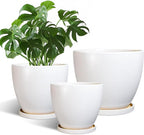 Ceramic Pots for Plants - 10+8+6 Inch Round Modern Planters for Indoor Outdoor Plants, Flower Pots with Drainage Holes and Saucers, Room Patio Decor, Gifts for Plant Lovers, Set of 3, White