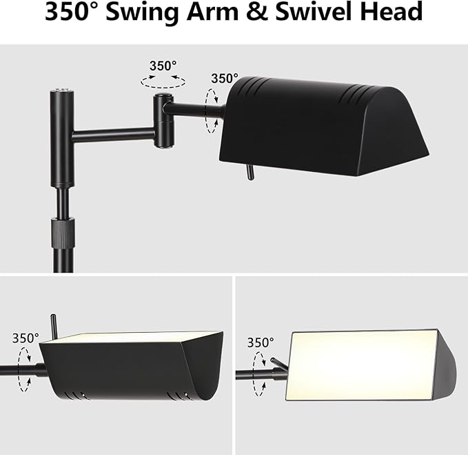 SUNMORY Dimmable LED Pharmacy Floor Lamp, Adjustable Floor Lamp for Living Room with 350° Swing Arm, Touch & Remote Control, 16W Bright Standing Task Lamp for Reading Sewing Crafting
