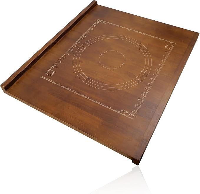 24" x 20" Reversible Wooden Pastry Board Wood Pasta Board with Lip Bread Board Cutting Board Chopping Board Pie Board with Engraved Ruler for Counter Top Kitchen-Brown