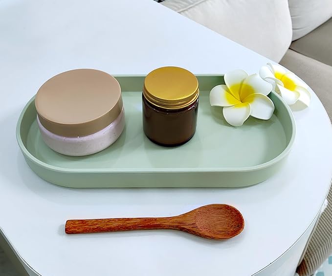 Green Small Tray (11.8 inch), Oval Tray for Kitchen Counter, Bathtub Bathroom Vanity Items, Countertop Organizer, Coffee Accessory, Bar, Serving Seasoning, Salt and Pepper, Soap, Perfume.