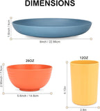 HOTEC 20-Pack Unbreakable Kitchen Plastic Wheat Straw Dinnerware Set – BPA-Free Plates, Bowls & Cups | Lightweight, Microwave & Dishwasher Safe | Multicolor Reusable Tableware for Home & Outdoor Use