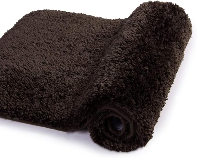 Walensee Bathroom Rug Non Slip Bath Mat (16 x 24, Brown) Water Absorbent Soft Microfiber Shaggy Mat Machine Washable Thick Plush Rugs for Shower