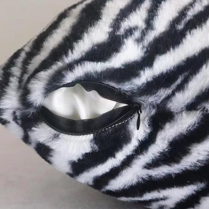 Black White Square Pillow Cover Soft Fluffy Fuzzy Faux Fur Zebra Stripe Throw Pillows Modern Decorative Accent Cushion Covers Pillowcase for Couch Sofa Living Room Bedroom, 20x20