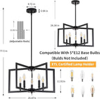 Black Chandelier, 5-Light Dining Room Light Fixture Geometric Metal Modern Industrial Chandelier Lighting for Farmhouse Living Room Entryway Kitchen (Black, E12 Bulbs Not Included)