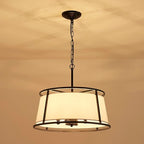 Shrine Lighting Drum Chandeliers, Modern Style, Perfect Pendant Light Fixture for Dining Room, Living Room, D20'' x H9'', Adjustable Chains 59'', E12*4 Sockets, White Lampshade & Black Finish Frame
