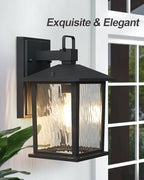1-Pack Outdoor Porch Light, Matte Black Outdoor Wall Sconce with Water Ripple Glass, Rustproof and Waterproof, Exterior Lantern for House, Patio, Garage, 12" High, Bulb Not Included