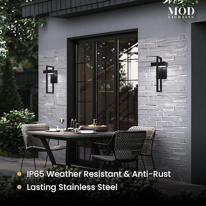 MOD LIGHTING Terri | Modern Outdoor Wall Lights LED 10W, Exterior Wall Sconce Lights, Stainless Steel Outdoor Light Fixture, Waterproof IP65, 1 Pack (Black | Cool White 6000K | Large 17")