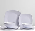 Melamine Dinnerware Sets, Square Dinnerware Sets, White Color Plates and Bowls Sets for 4, Unbreakable Dishwasher Safe BPA Free