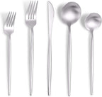 Lemeya Matte Silverware Set for 8,Modern Stainless Steel Brushed Cutlery Set,40-Pieces Heavy Duty Flatware Set,Knives Spoons and Forks Set Utensils Set, Satin Finish, Dishwasher Safe