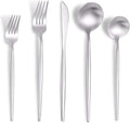 Lemeya Matte Silverware Set for 6,Modern Stainless Steel Brushed Cutlery Set,30-Pieces Heavy Duty Flatware Set,Knives Spoons and Forks Set Utensils Set, Satin Finish, Dishwasher Safe