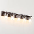 5 Light Modern Bathroom Light Fixtures Over Mirror, Bronze Finish Vanity Lights for Bathroom Wall Sconces with Clear Glass Shades, E26 Socket (Bulbs Not Included)