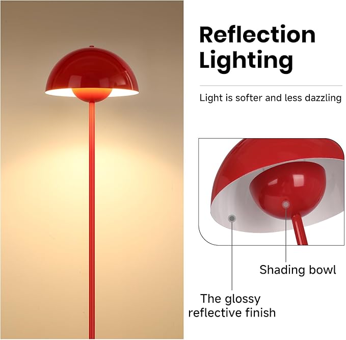 Red Floor Lamp for Living Room, 66'' Industrial Standing Lamp with Red Metal Shade&Base Reflecting Light Tall Lamp for Bedroom, Dark Red