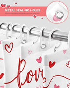 Vandarllin Valentine's Day Shower Curtain, Pink Red Love Shower Curtains Set with Hooks, Romantic Heart Leaves Waterproof Fabric Bathroom Curtains Decor Home Accessories,66 X 72 Inch Long