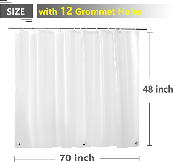 Short Shower Curtain Liner 48 Inch Length for Walk in Tub, Heavy Duty 70x48 Waterproof Shower Curtain for Window Inside Bathroom, Silky Frosted