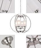 BOZO Brushed Nickel Chandelier Dining Room Lighting Fixtures Modern Foyer 24" Orb Chandeliers 4 Light Hanging Pendant Ceiling Lighting Frosted Glass Shades