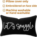 Sunkifover Let's Snuggle Decorative Lumbar Pillow Cover - 12x20 Inch Black and White Cotton Embroidery Throw Pillowcase for Bed, Bedroom, Living Room, Home Decor
