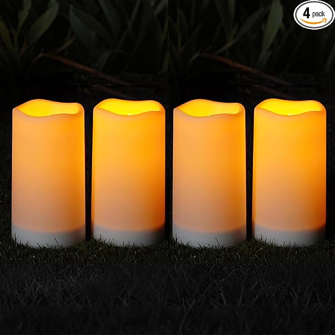 Homemory Solar Candles Outdoor Waterproof, Rechargeable Candles, Solar Powered Flameless Candles for Outdoor, Lanterns, Sensor Only, Dusk to Dawn, 3"x6", Set of 4