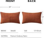 MIULEE Dark Rust Corduroy Pillow Covers Pack of 2 Boho Fall Decorative Spliced Throw Pillows Soft Cross Patchwork Textured Pillowcases Home Decor for Living Room Bed Sofa 14x24 inch