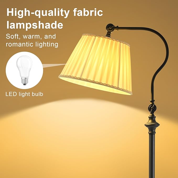 Floor Lamp with Fabric Shade,12W Smart Remote and Bluetooth Dimmable, Standing Lamps for Living Room Corner Bedroom Bedside Farmhouse Office,Modern Rustic Vintage Tall Reading Light